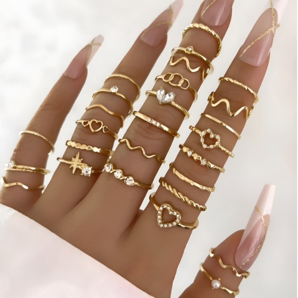 DESIGNICE 28 Packs Stackable Gold Rings for Women, Gold Stacking Ring Set